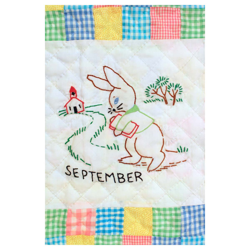 Embroidered 12 Bunny Months of the Year Amish Quilt Wall Hanging 37x48"