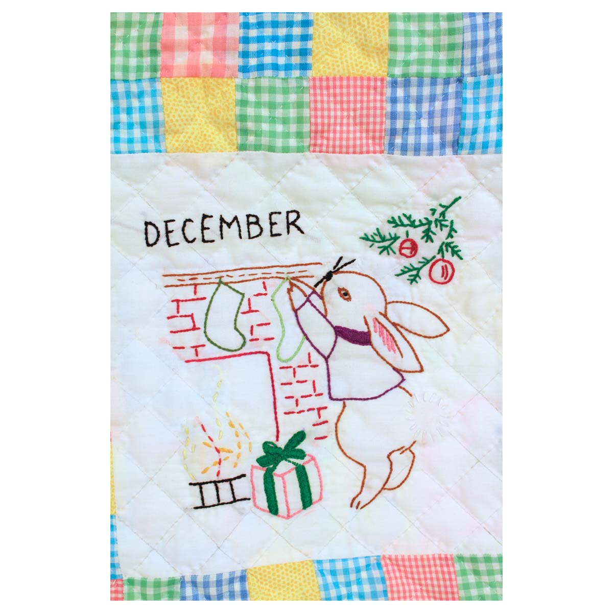 Embroidered 12 Bunny Months of the Year Amish Quilt Wall Hanging 37x48"
