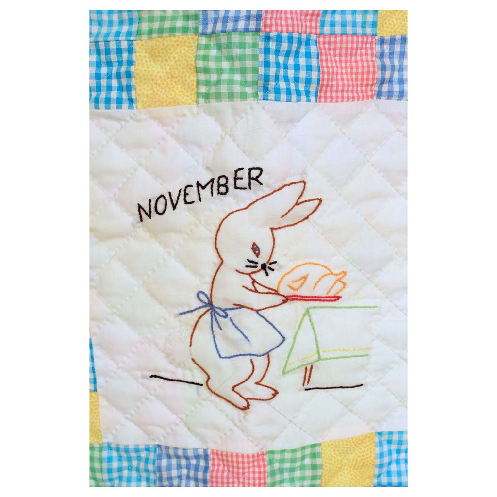 Embroidered 12 Bunny Months of the Year Amish Quilt Wall Hanging 37x48"