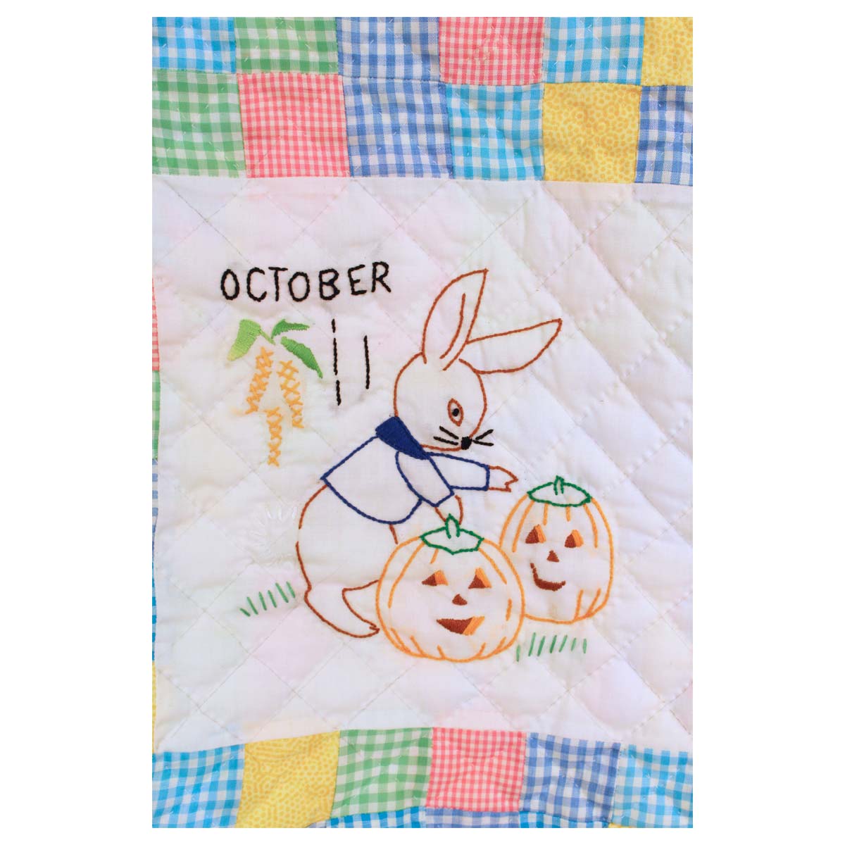 Embroidered 12 Bunny Months of the Year Amish Quilt Wall Hanging 37x48"