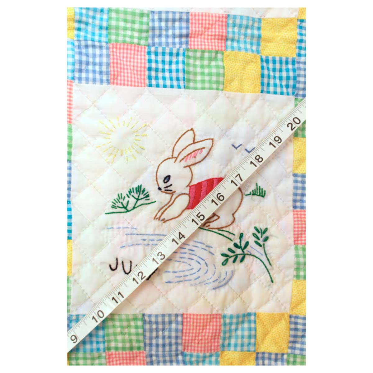Embroidered 12 Bunny Months of the Year Amish Quilt Wall Hanging 37x48"