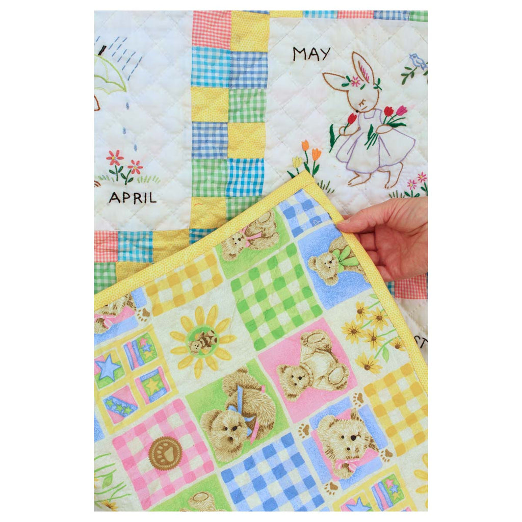 Embroidered 12 Bunny Months of the Year Amish Quilt Wall Hanging 37x48"