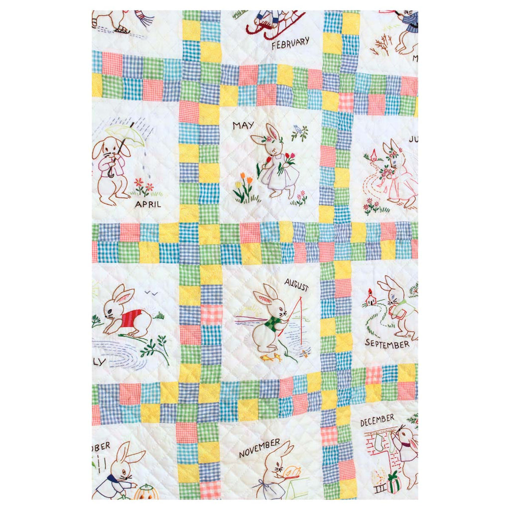 Embroidered 12 Bunny Months of the Year Amish Quilt Wall Hanging 37x48"