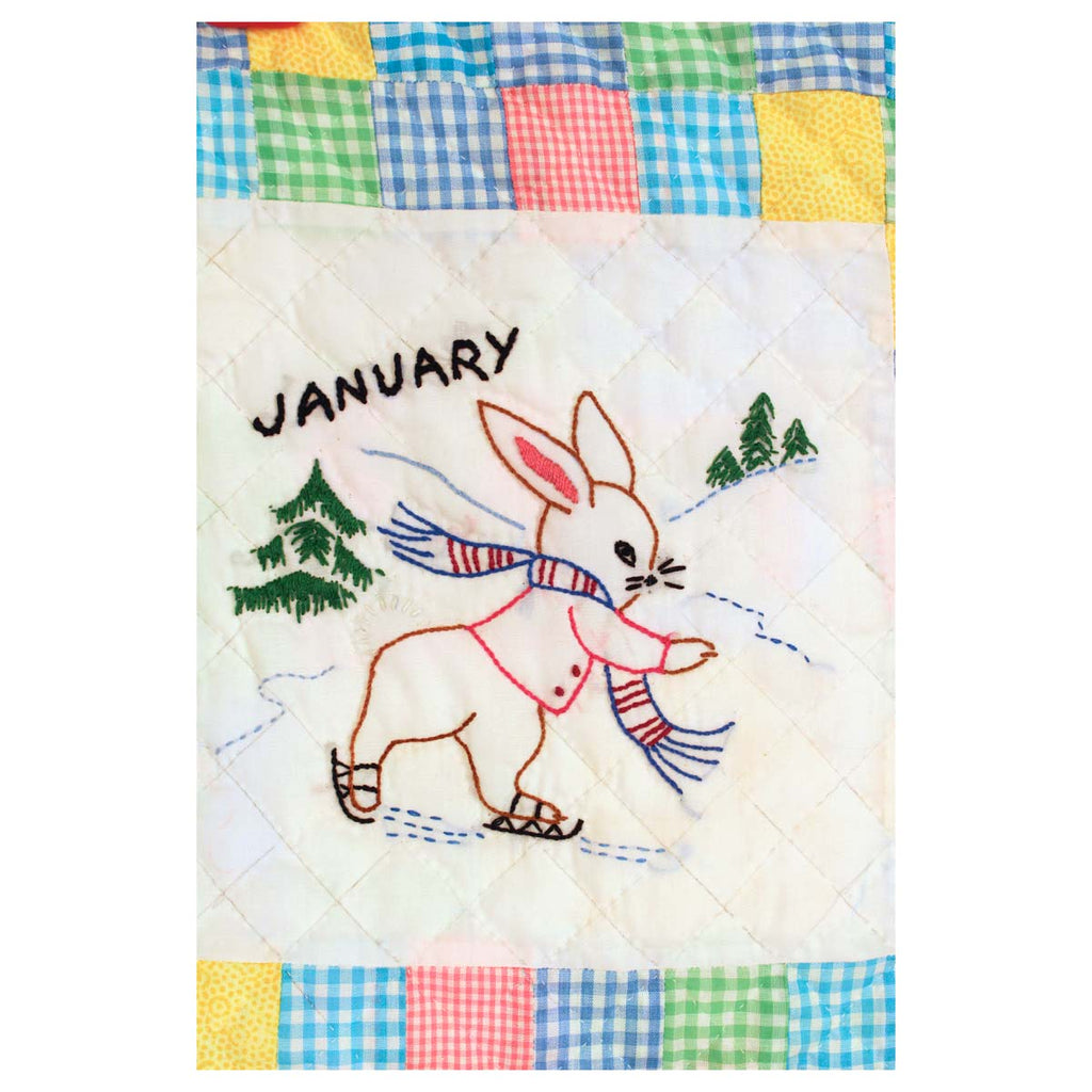 Embroidered 12 Bunny Months of the Year Amish Quilt Wall Hanging 37x48"