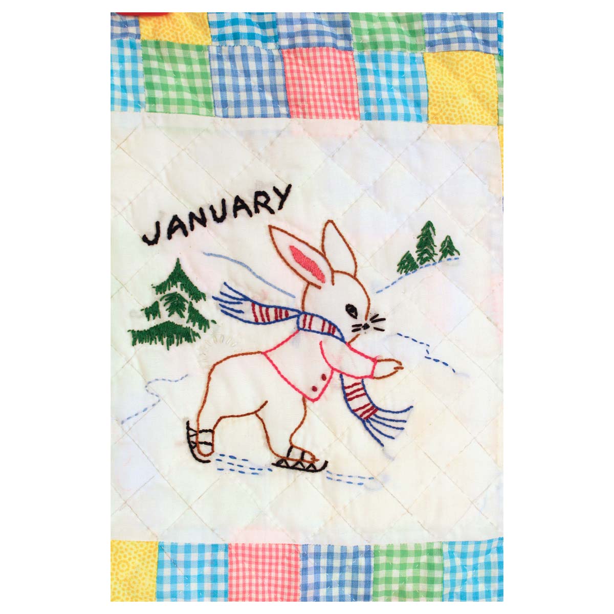 Embroidered 12 Bunny Months of the Year Amish Quilt Wall Hanging 37x48"
