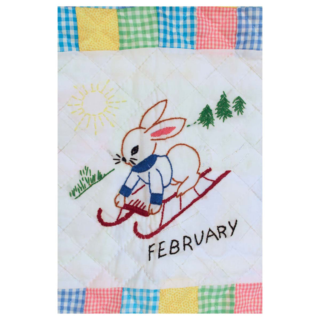 Embroidered 12 Bunny Months of the Year Amish Quilt Wall Hanging 37x48"