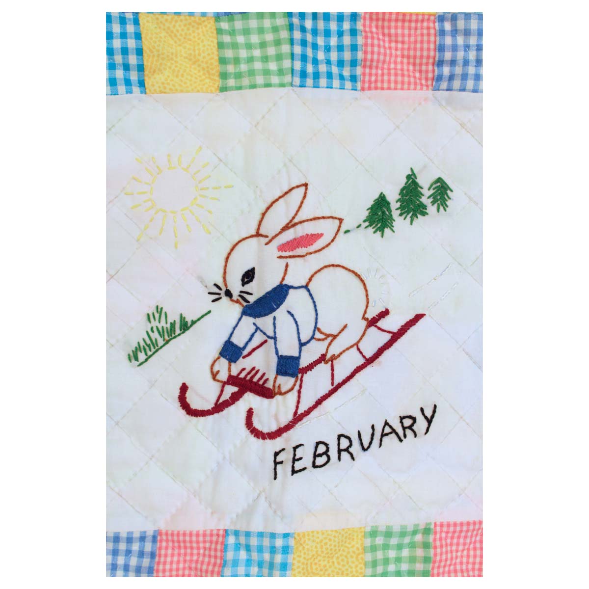 Embroidered 12 Bunny Months of the Year Amish Quilt Wall Hanging 37x48"