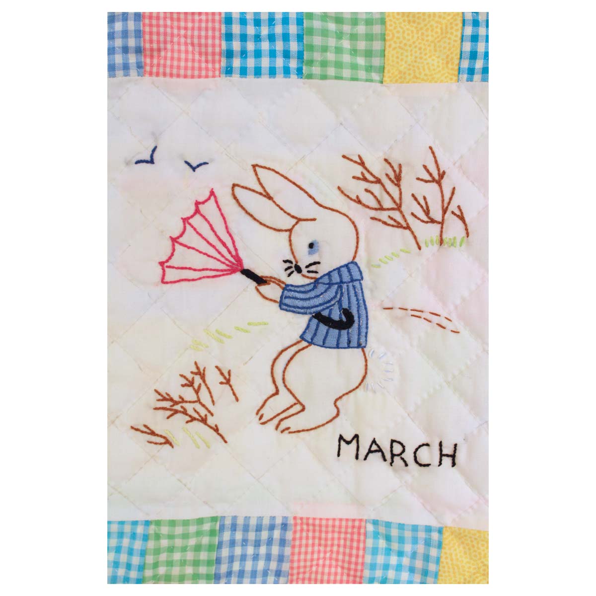 Embroidered 12 Bunny Months of the Year Amish Quilt Wall Hanging 37x48"