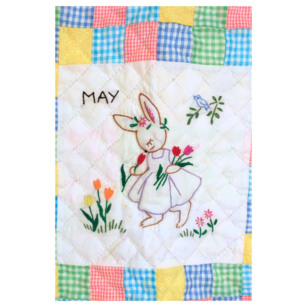 Embroidered 12 Bunny Months of the Year Amish Quilt Wall Hanging 37x48"