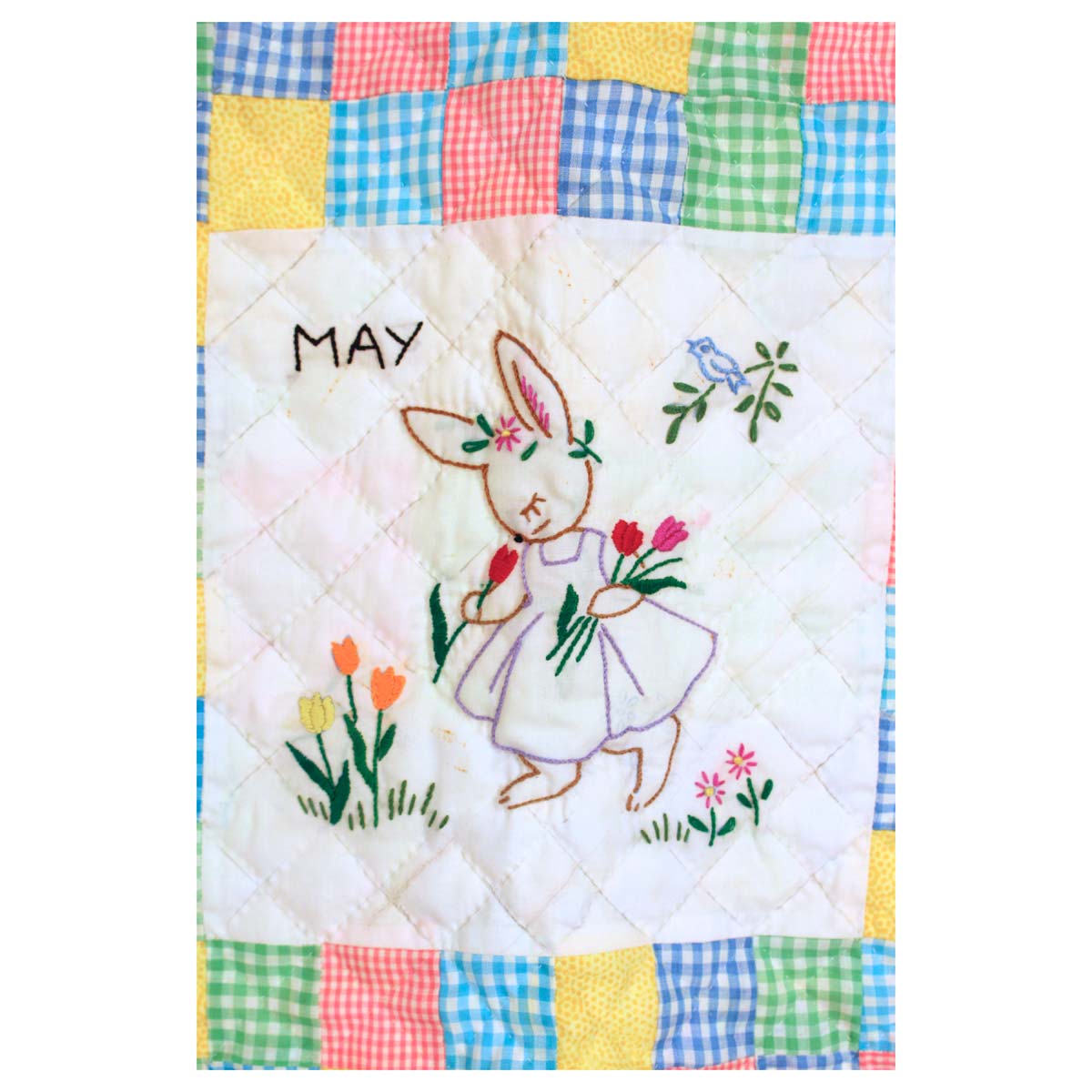Embroidered 12 Bunny Months of the Year Amish Quilt Wall Hanging 37x48"