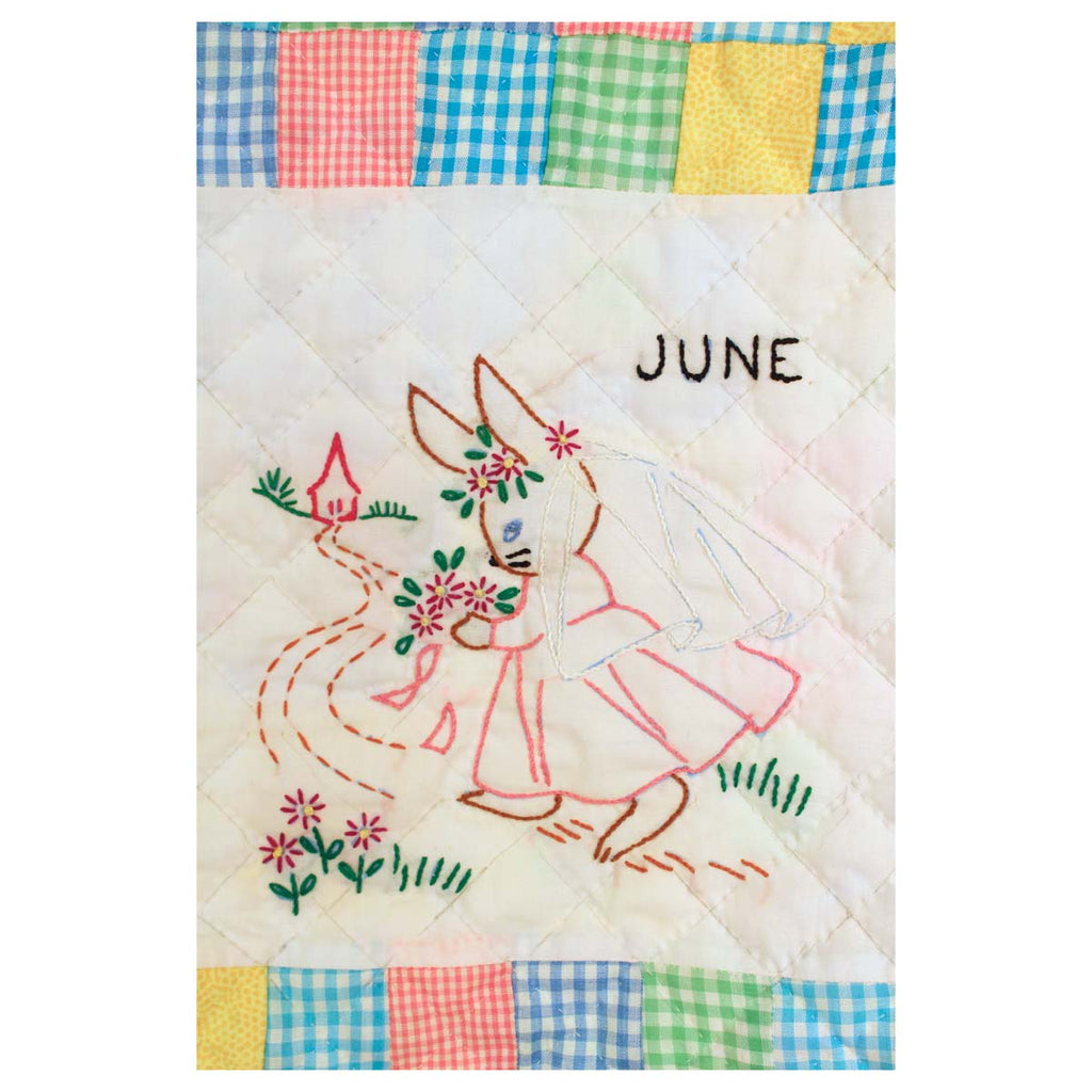 Embroidered 12 Bunny Months of the Year Amish Quilt Wall Hanging 37x48"