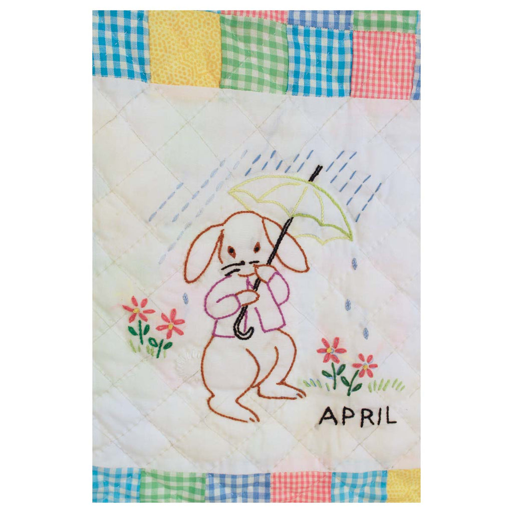 Embroidered 12 Bunny Months of the Year Amish Quilt Wall Hanging 37x48"