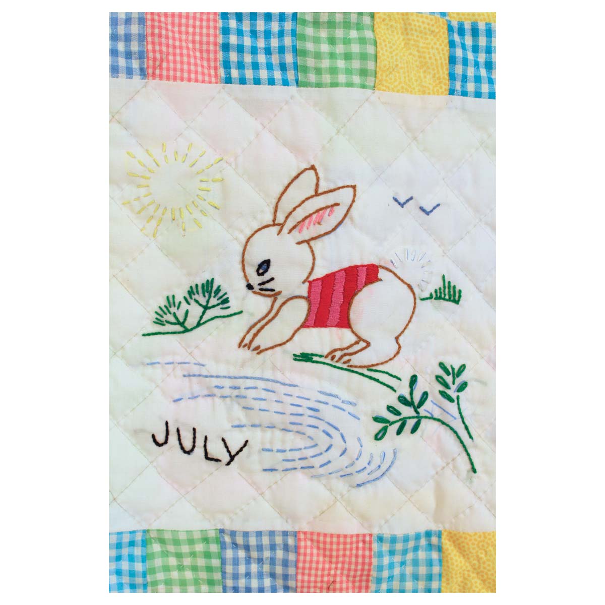 Embroidered 12 Bunny Months of the Year Amish Quilt Wall Hanging 37x48"