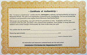 Certificate of Authenticity - AmishQuilter