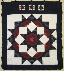 Custom Amish Quilts - Split Star Navy Burgundy Patchwork