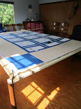 Tan Blue White Star Crystal Embroidered Amish Quilt 82x104